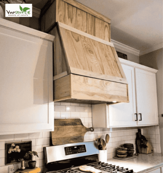 Wood range hood cover made in Vietnam