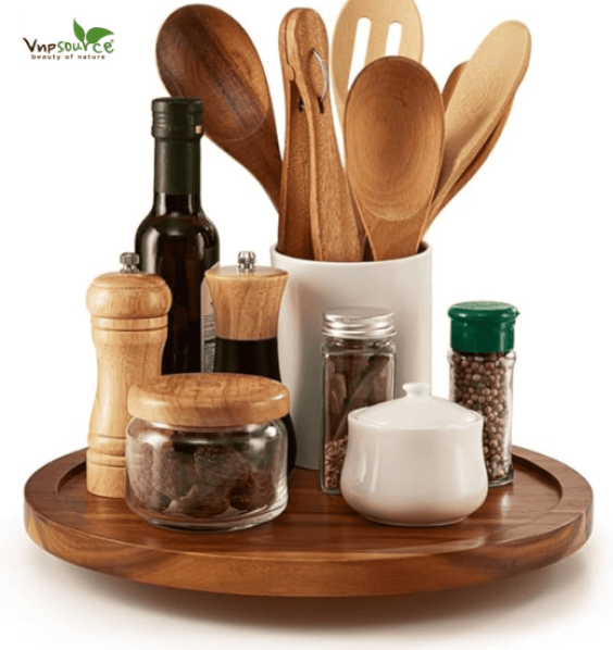 Wooden Kitchen Turntable / Lazy Susan – Convenient Wooden Swivel Tray for Modern Kitchen Cabinets